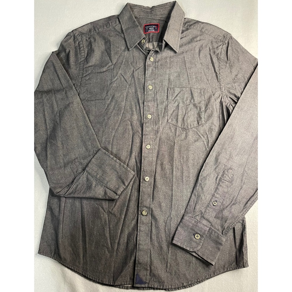 UNTUCKit Mens Slim Fit Button Down Shirt Gray Cotton Long Sleeve Medium